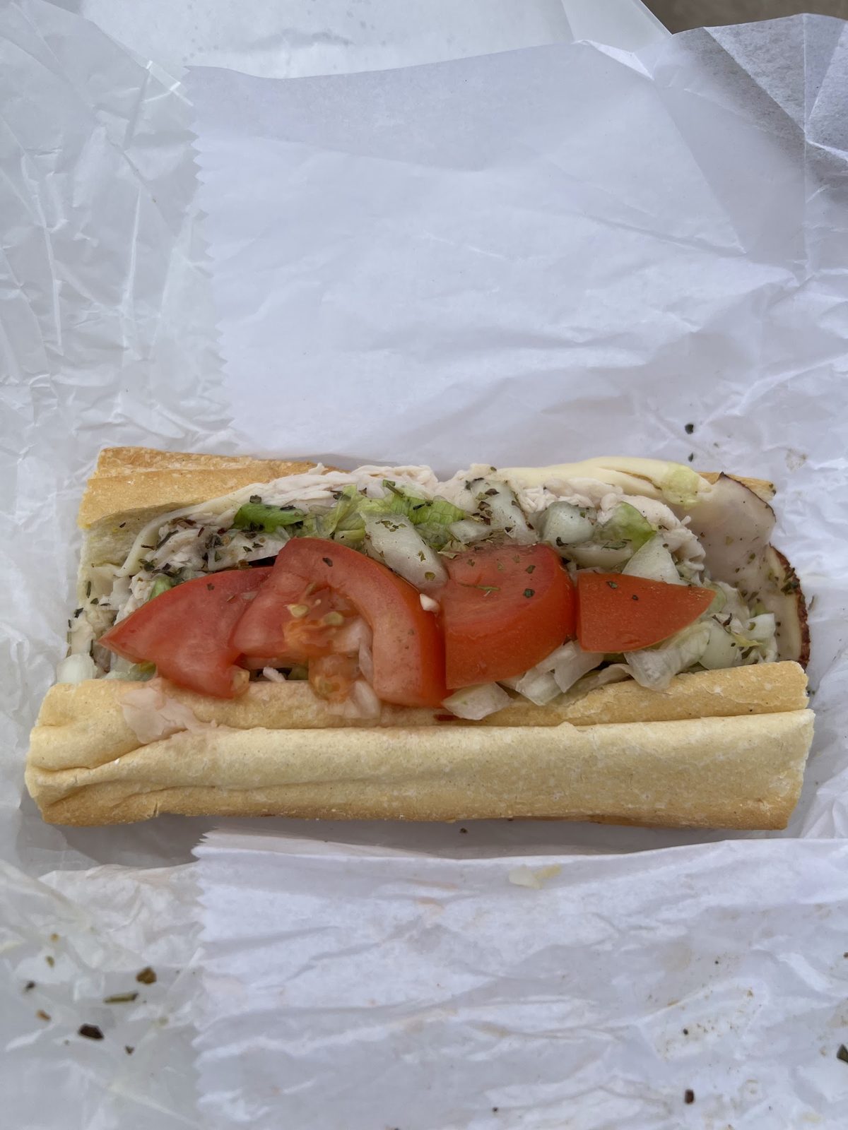 Sub with tomato and lettuce