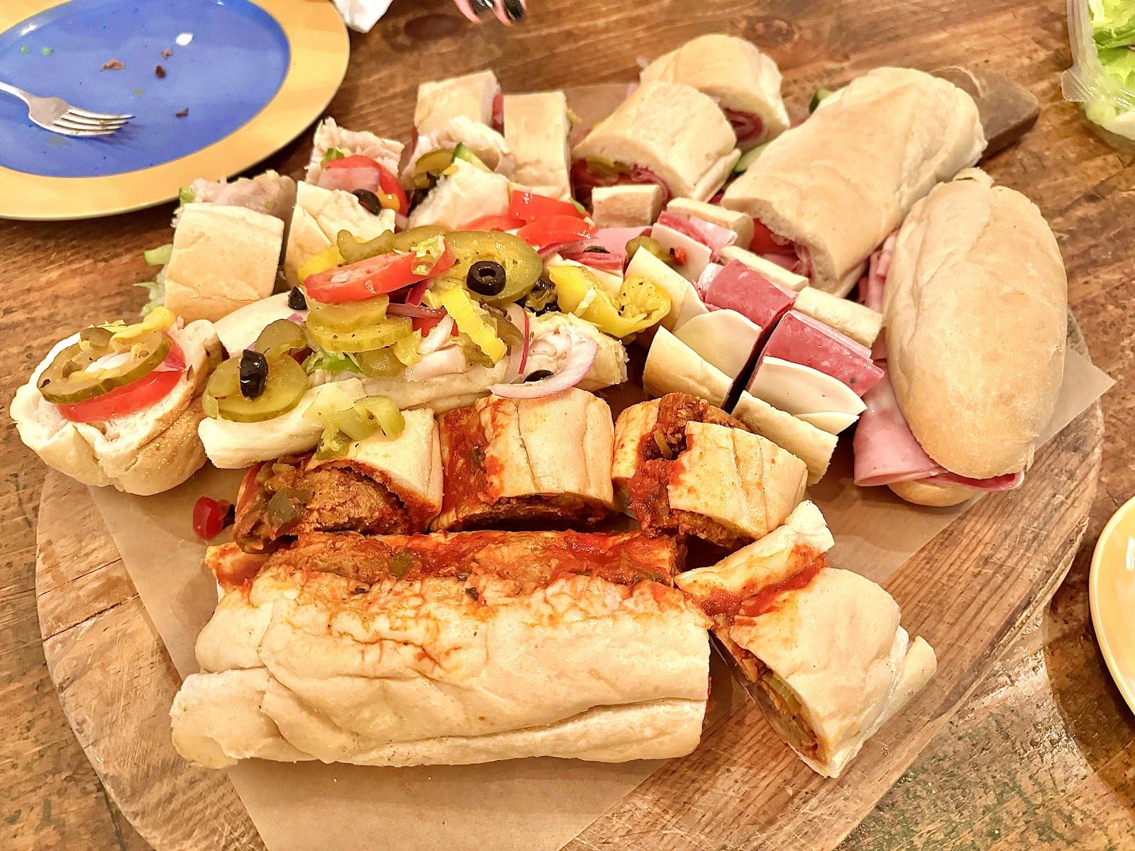 Cut subs on a board